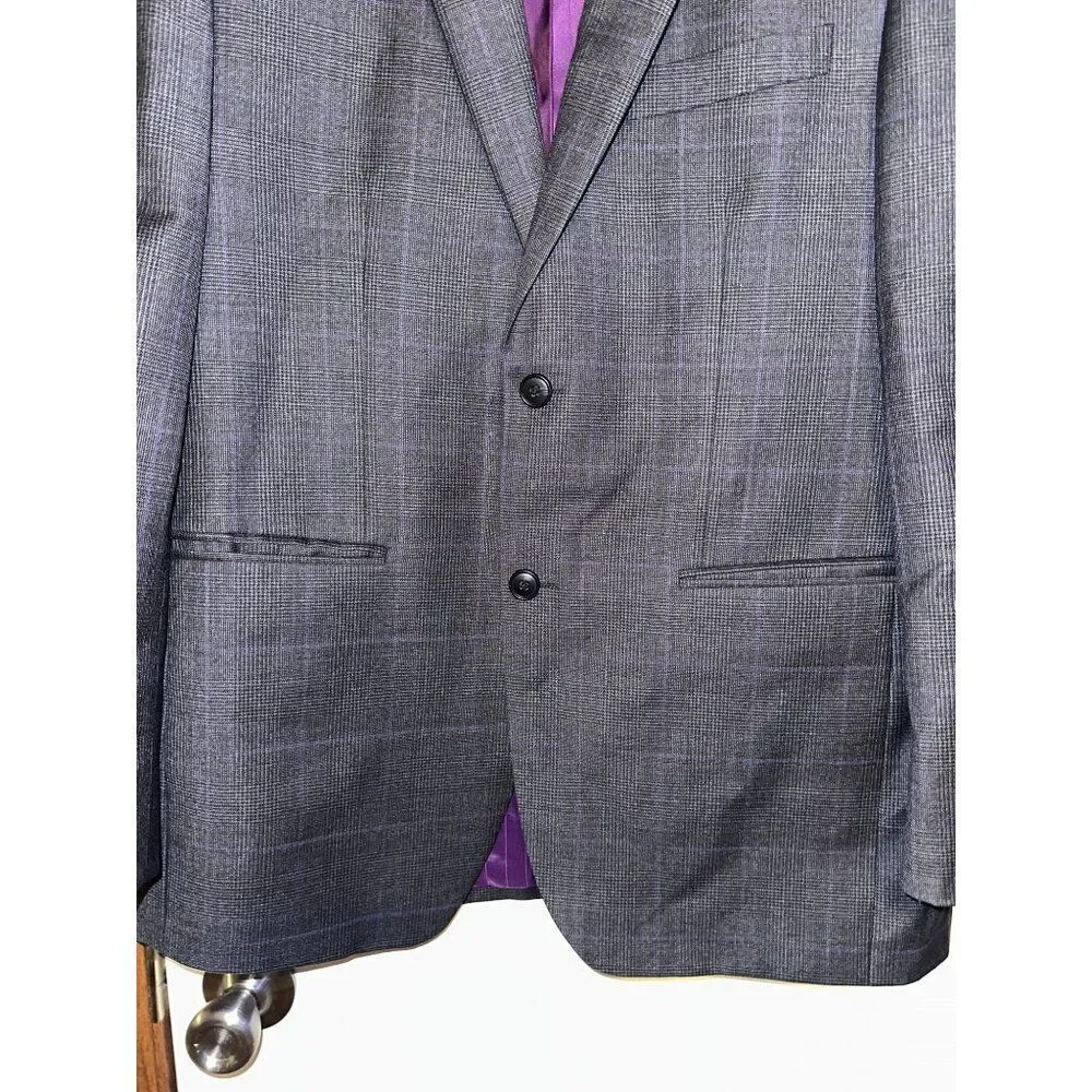 Joseph Abboud Wool Plaid‎ Suit Jacket With Purple DetailSize 40R